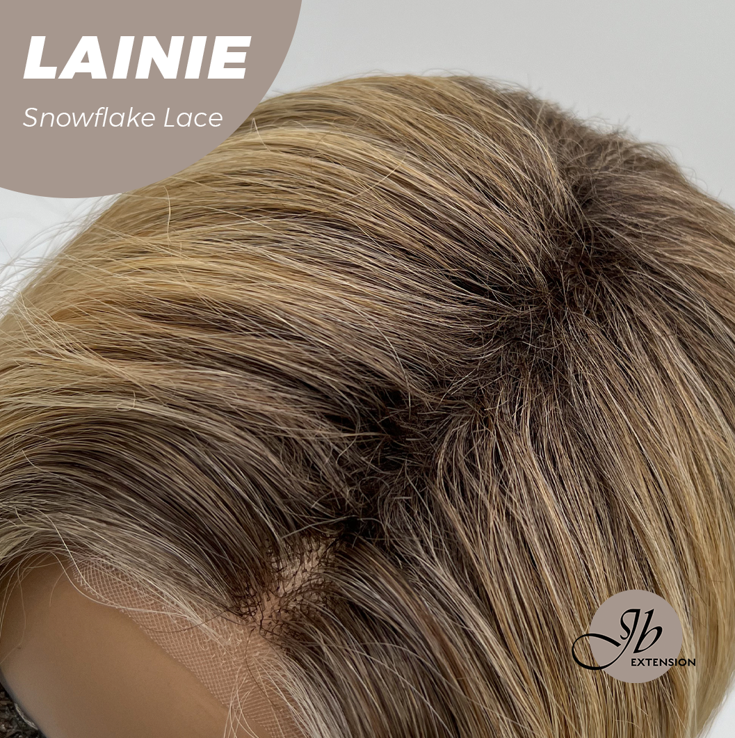 JBEXTENSION 16 Inches Blonde Pre-Cut Snowflake Lace Frontlace Glueless Wig LAINIE【PERMATEASE】【BENDY EAR TABS】