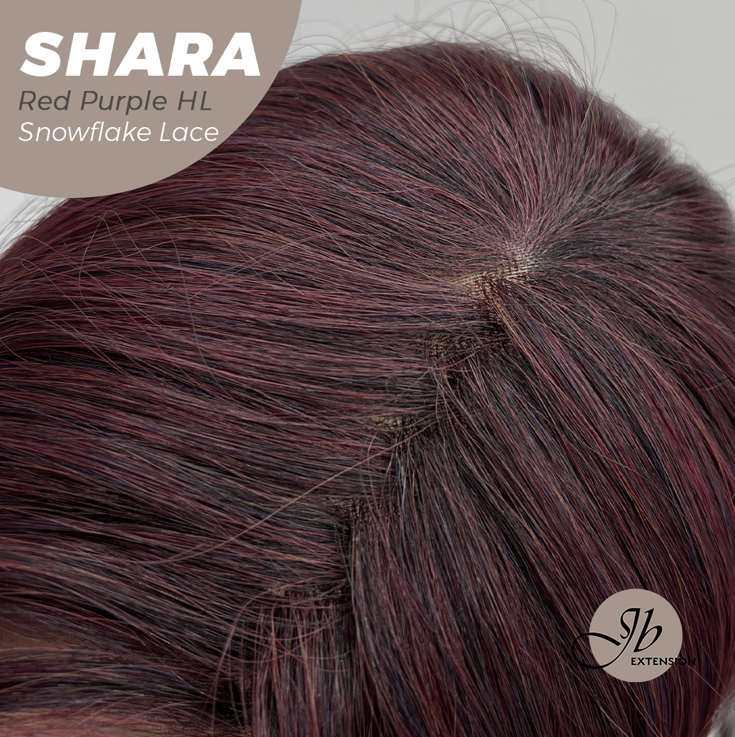 [PRE-ORDER] JBEXTENSION 17 Inches Curly Red Purple Highlight Pre-Cut T Part Snowflake Lace Frontlace Glueless Wig SHARA RED PURPLE HIGHLIGHT【BENDY EAR TABS】