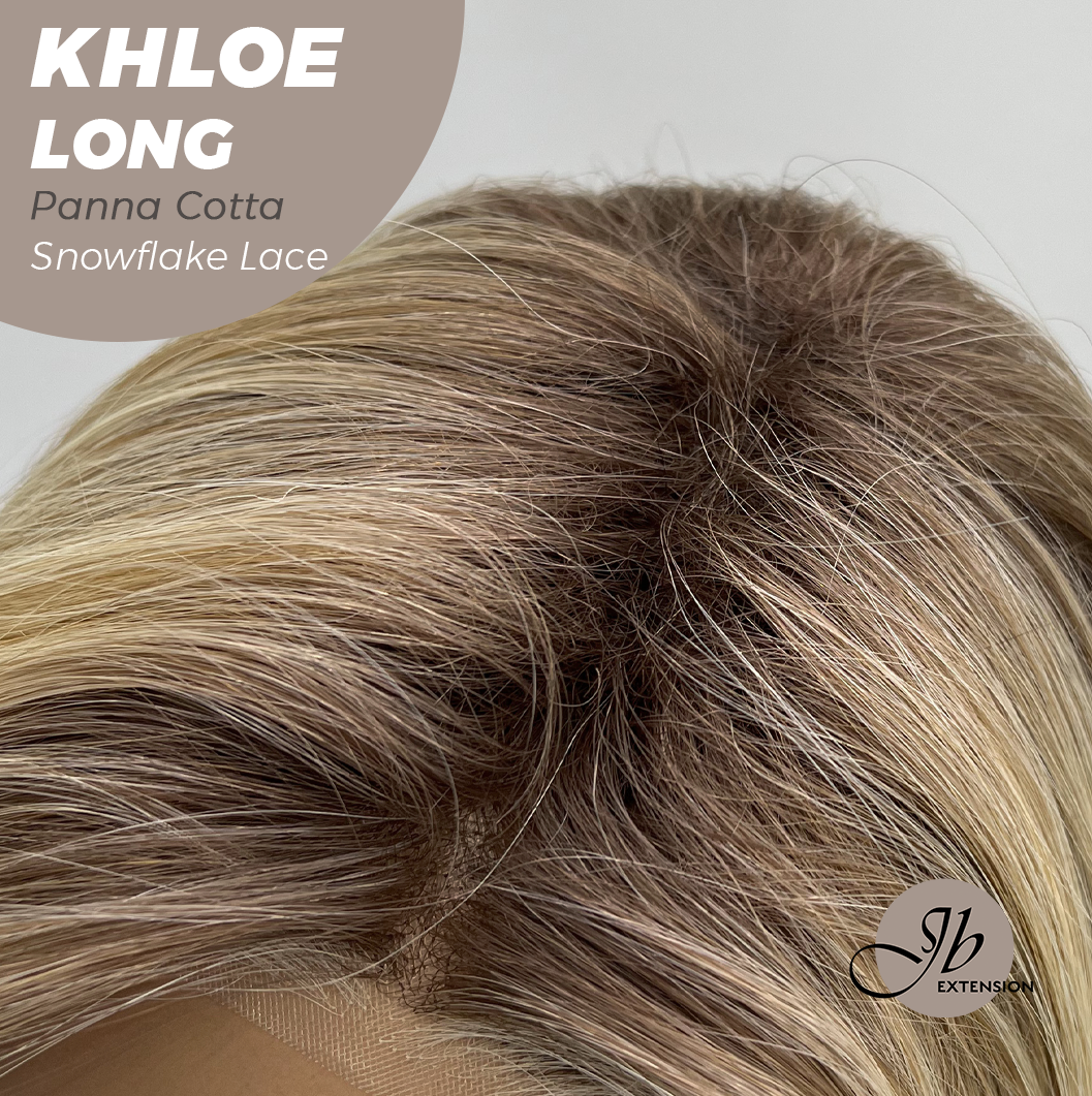 JBEXTENSION 18 Inches Panna Cotta Pre-Cut Snowflake Lace Frontlace Glueless Wig KHLOE LONG PANNA COTTA【PERMATEASE】【BENDY EAR TABS】