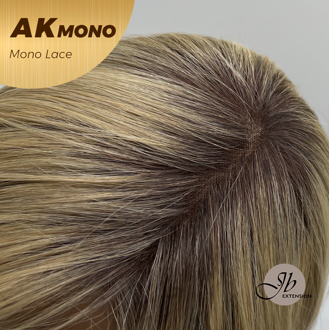 JBEXTENSION AK MONO Monofilament Handmade Wig 6X5 Full Monofilament Hand Tied Top Wig 13 Inches Blonde Mono Lace Wig With Anti-slip Silicone Strips Glueless Wig AK MONO【BENDY EAR TABS】