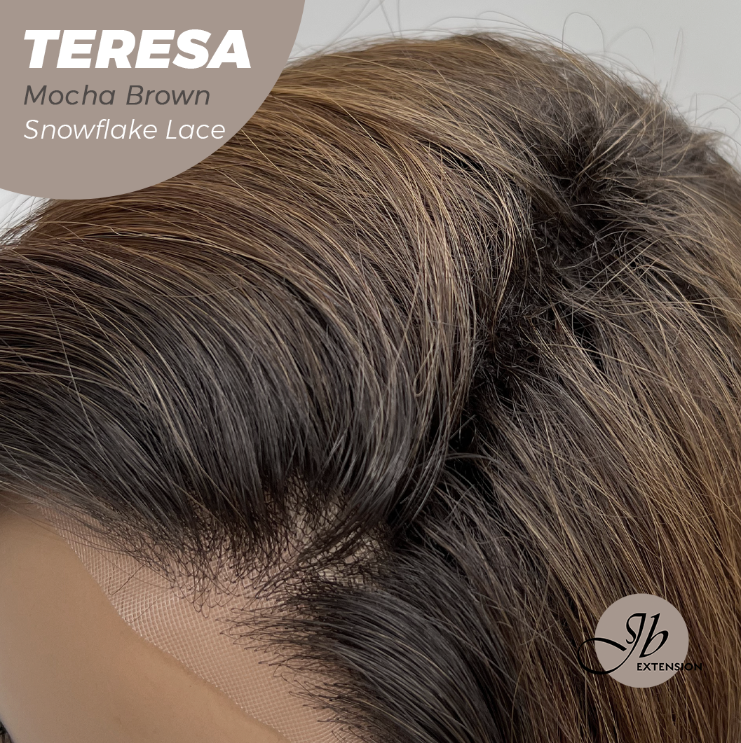 JBEXTENSION 18 Inches Mocha Brown Pre-Cut Snowflake Lace Frontlace Glueless Wig TERESA MOCHA BROWN【PERMATEASE】【BENDY EAR TABS】- M/L