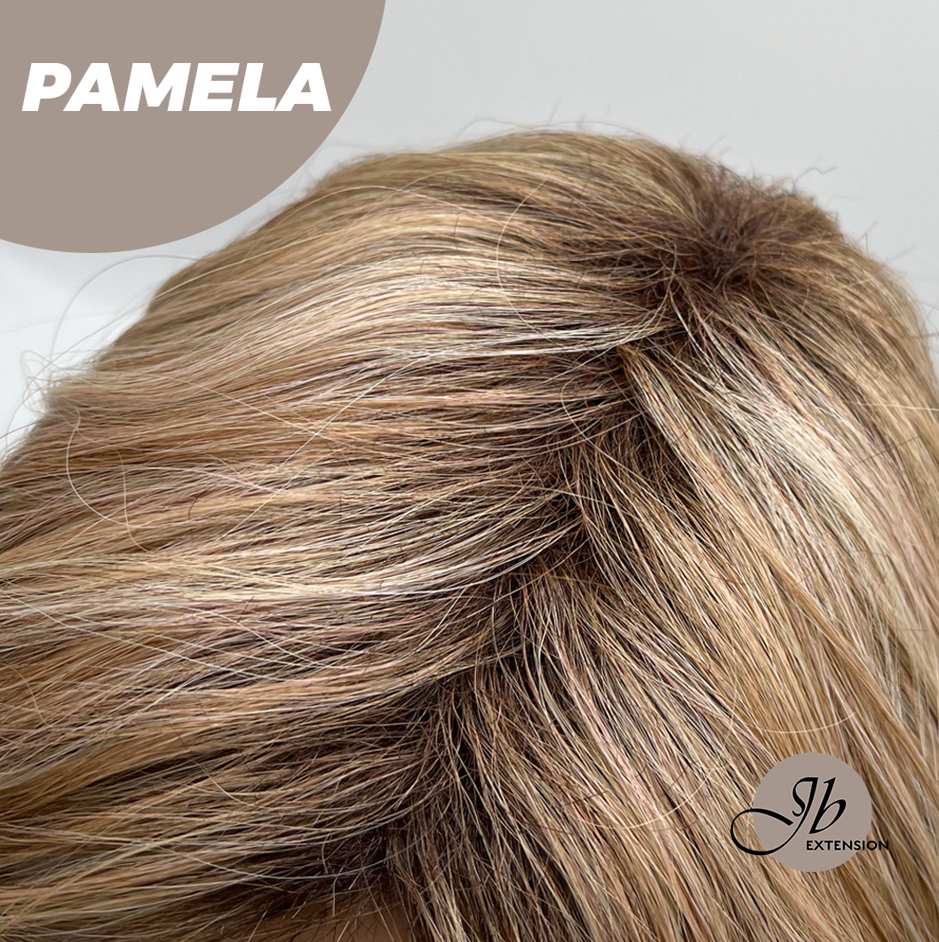 JBEXTENSION 14 Inches Ash Strawberry Blonde Women Fashion Full Machine Wig PAMELA【PLUS PERMATEASE】【BENDY EAR TABS】