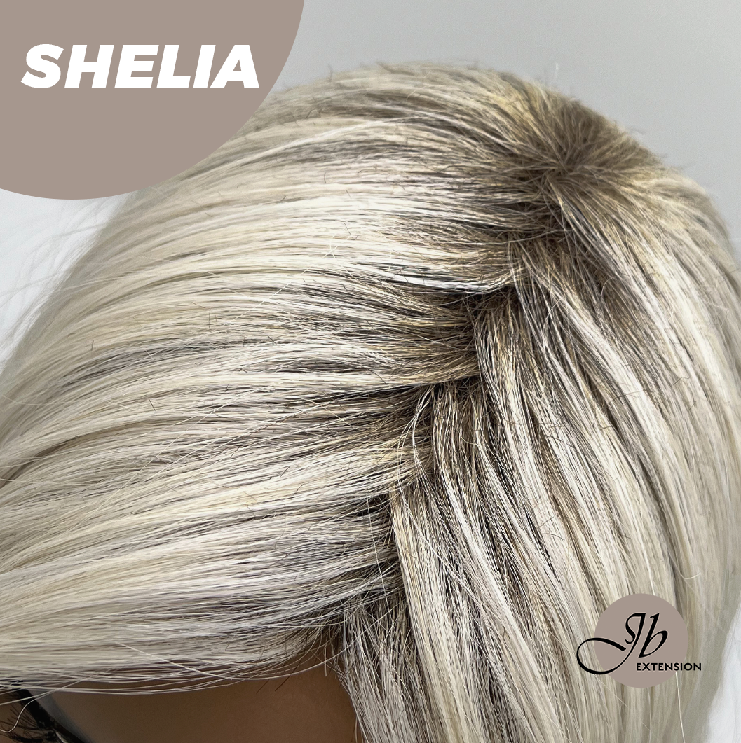 JBEXTENSION 18 Inches Wave White Blonde Women Fashion Full Machine Wig SHELIA【PLUS PERMATEASE】【BENDY EAR TABS】