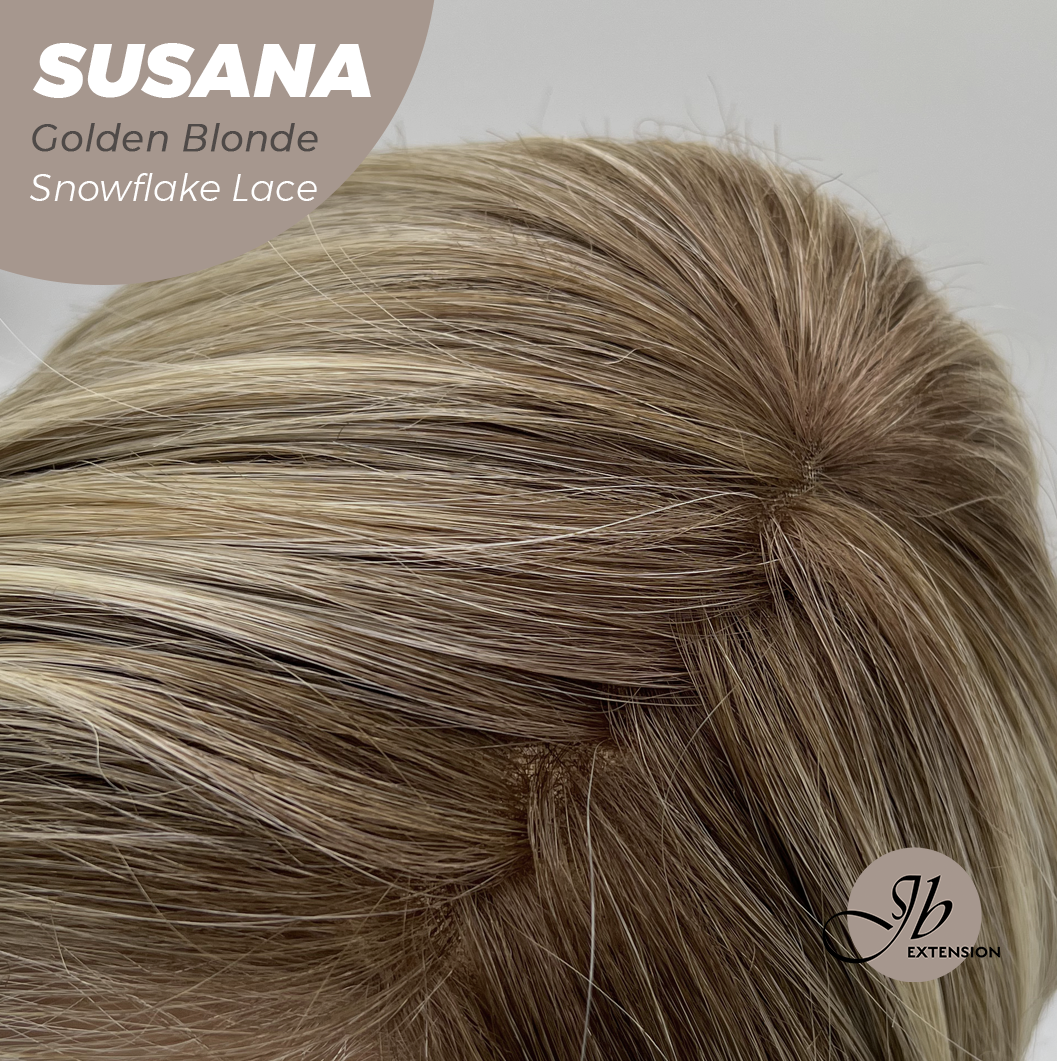 JBEXTENSION 9 Inches Golden Blonde Pre-Cut Side Part Snowflake Lace Frontlace Glueless Wig SUSANA GOLDEN BLONDE【BENDY EAR TABS】
