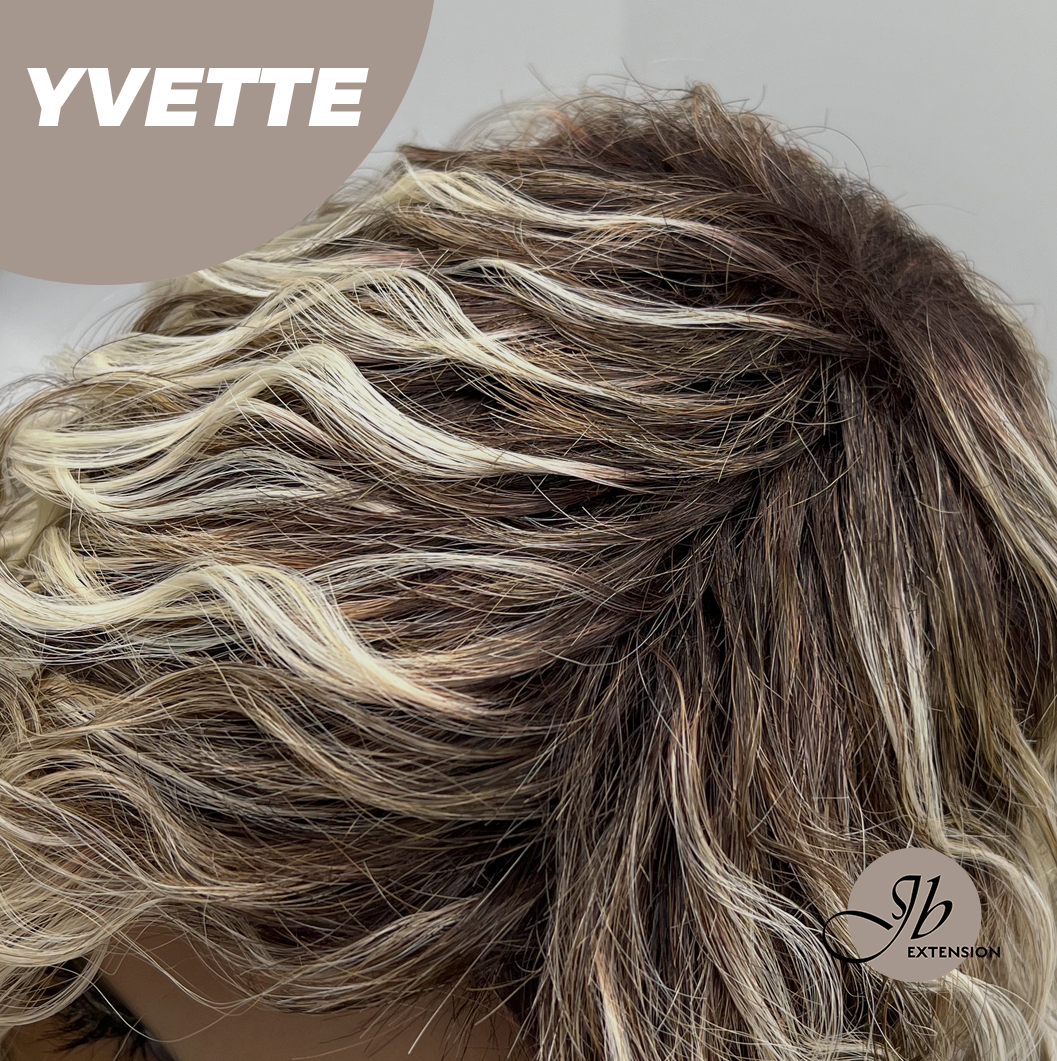 JBEXTENSION 14 Inches Extra Curly Blonde with Brown Highlight Wig Women Fashion Full Machine Wig YVETTE【PLUS PERMATEASE】【BENDY EAR TABS】