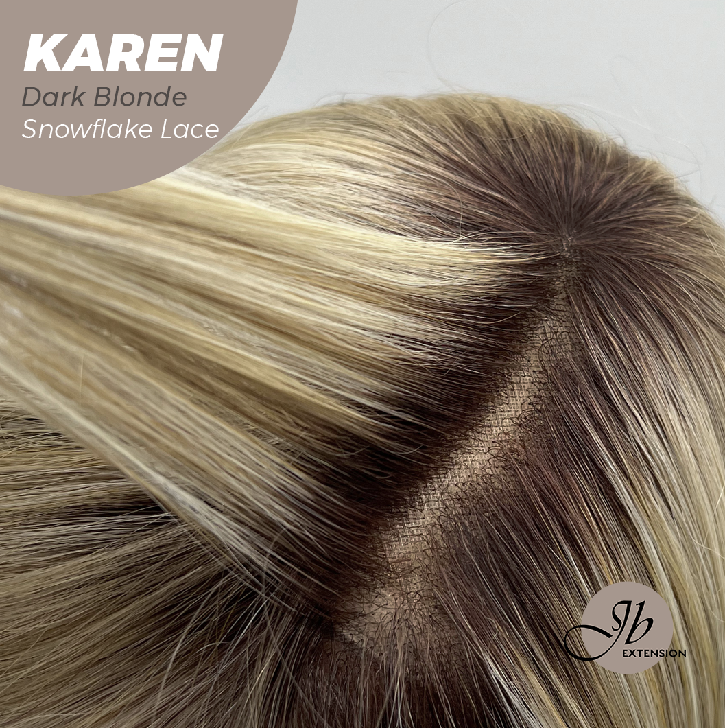 JBEXTENSION 18 Inches Dark Blonde Pre-Cut T Part Snowflake Lace Frontlace Glueless Wig KAREN DARK BLONDE【BENDY EAR TABS】