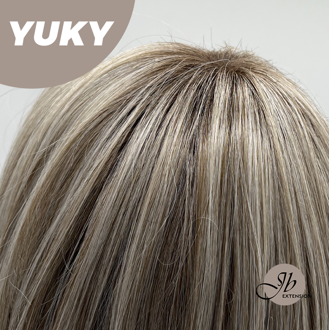 JBEXTENSION 14 Inches Ash Blonde White Wig Women Fashion Full Machine Wig YUKY【PLUS PERMATEASE】【BENDY EAR TABS】