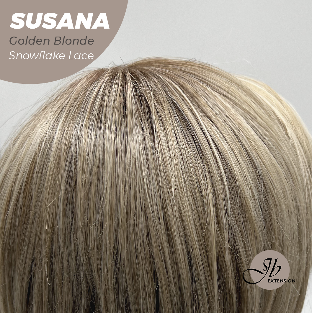 JBEXTENSION 9 Inches Golden Blonde Pre-Cut Side Part Snowflake Lace Frontlace Glueless Wig SUSANA GOLDEN BLONDE【BENDY EAR TABS】