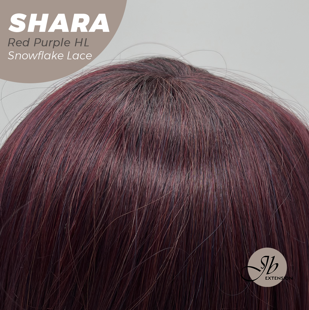 [PRE-ORDER] JBEXTENSION 17 Inches Curly Red Purple Highlight Pre-Cut T Part Snowflake Lace Frontlace Glueless Wig SHARA RED PURPLE HIGHLIGHT【BENDY EAR TABS】