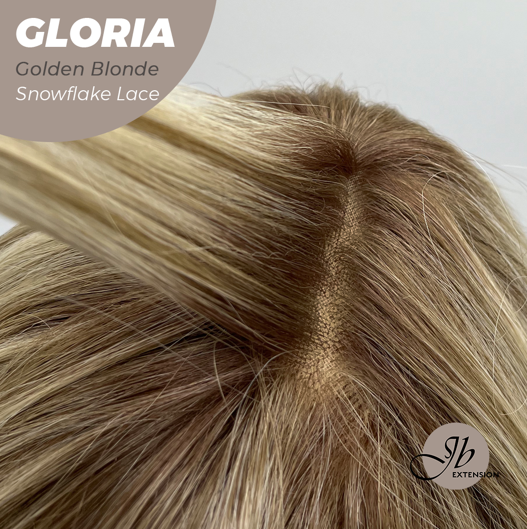 JBEXTENSION 14 Inches Curly Golden Blonde Wig with Bangs Pre-Cut T Part Snowflake Lace Frontlace Glueless Wig GLORIA GOLDEN BLONDE