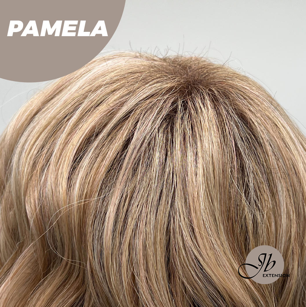 JBEXTENSION 14 Inches Ash Strawberry Blonde Women Fashion Full Machine Wig PAMELA【PLUS PERMATEASE】【BENDY EAR TABS】