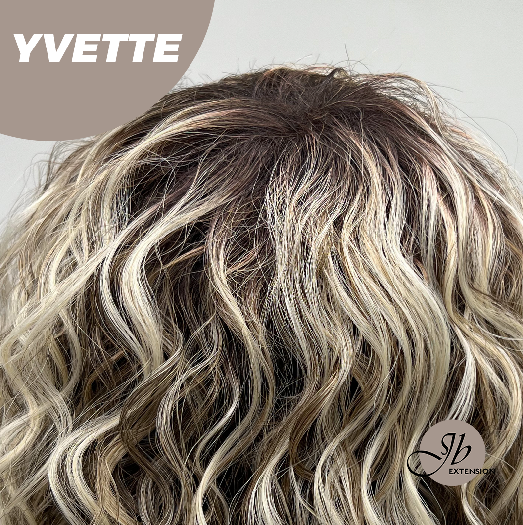 JBEXTENSION 14 Inches Extra Curly Blonde with Brown Highlight Wig Women Fashion Full Machine Wig YVETTE【PLUS PERMATEASE】【BENDY EAR TABS】