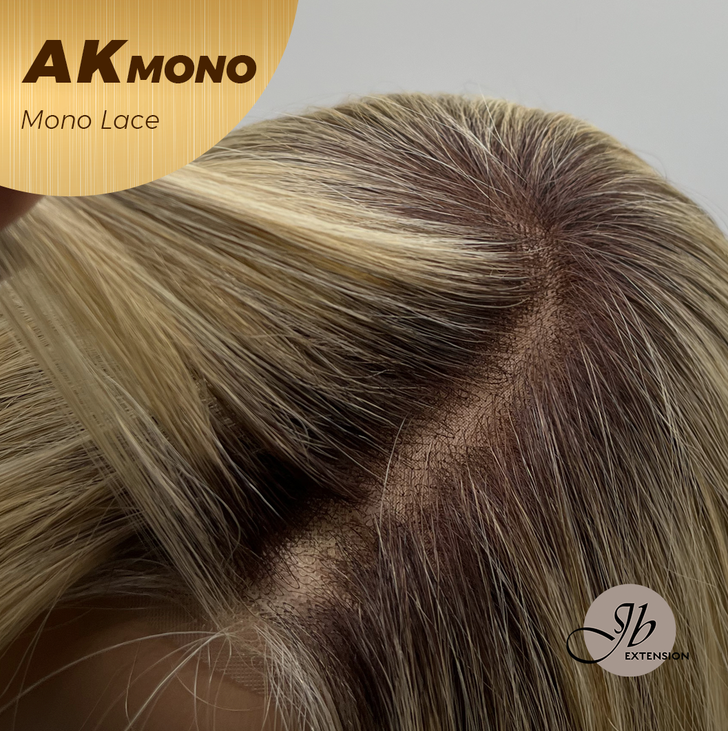 JBEXTENSION AK MONO Monofilament Handmade Wig 6X5 Full Monofilament Hand Tied Top Wig 13 Inches Blonde Mono Lace Wig With Anti-slip Silicone Strips Glueless Wig AK MONO【BENDY EAR TABS】