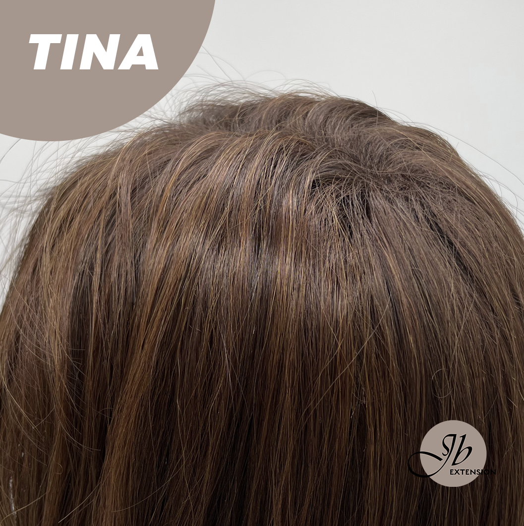 JBEXTENSION 18 Inches Brown Mocha Curly Women Fashion Full Machine Wig TINA【PLUS PERMATEASE】【BENDY EAR TABS】