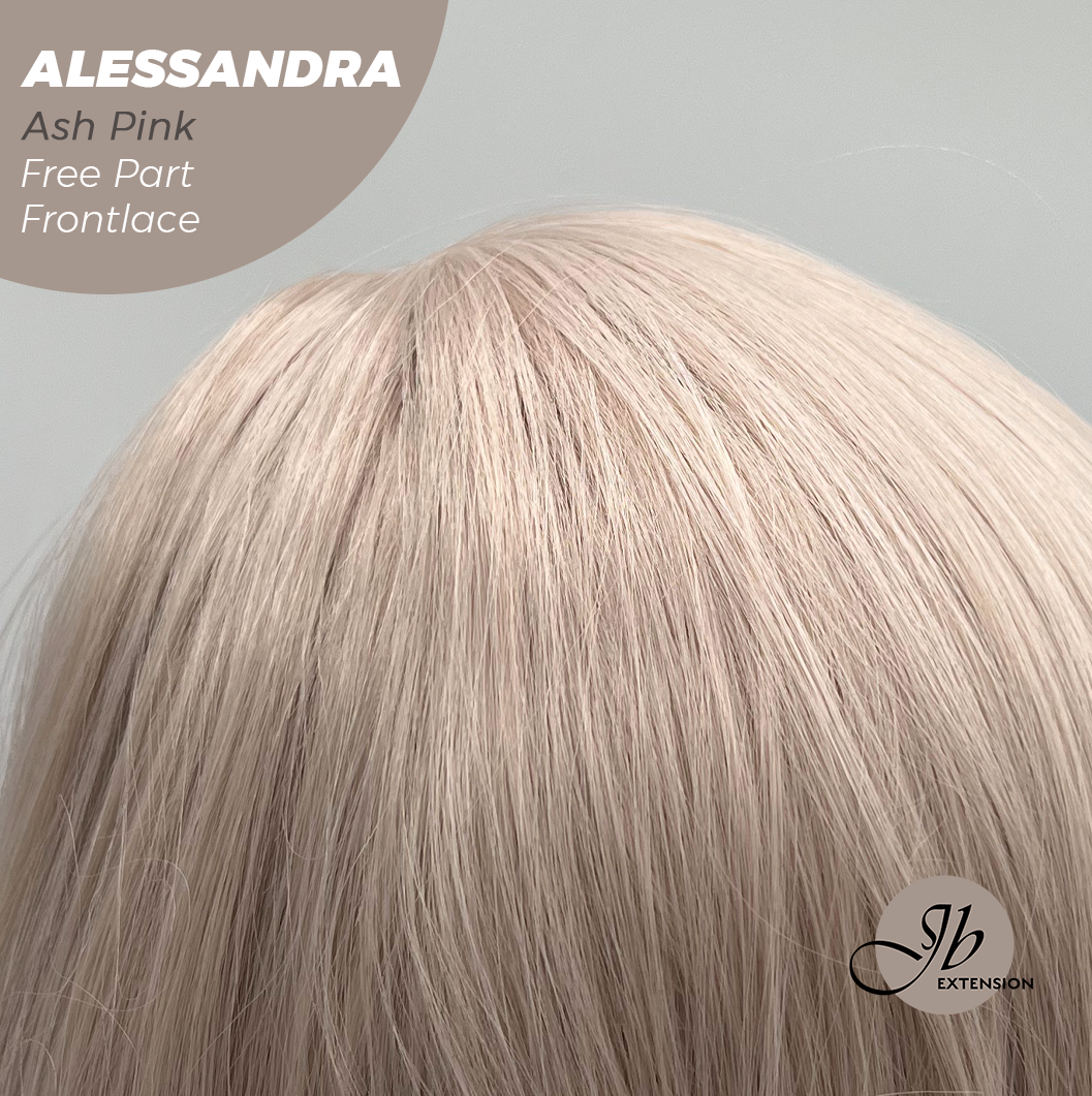 JBEXTENSION 20 Inches Ash Pink Curly Fiber X, Tangle Less Pre-Cut Free Part Frontlae Glueless Wig ALESSANDRA ASH PINK