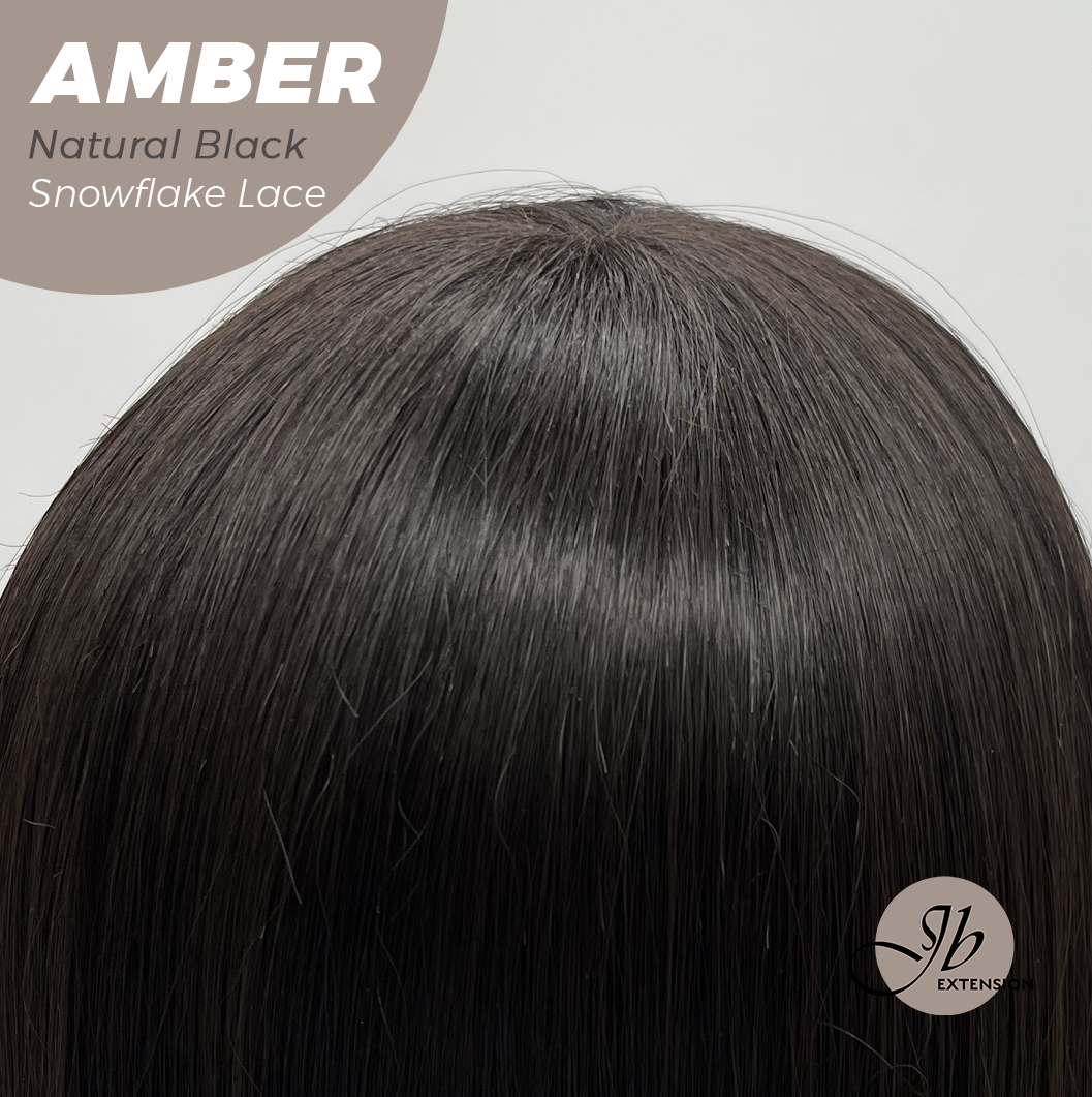 JBEXTENSION 21 Inches Straight Natural Black Pre-Cut T Part Snowflake Lace Frontlace Glueless Wig AMBER NATURAL BLACK【BENDY EAR TABS】