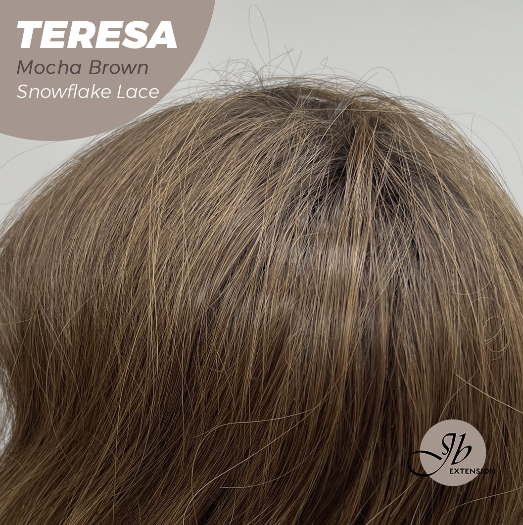 JBEXTENSION 18 Inches Mocha Brown Pre-Cut Snowflake Lace Frontlace Glueless Wig TERESA MOCHA BROWN【PERMATEASE】【BENDY EAR TABS】- M/L