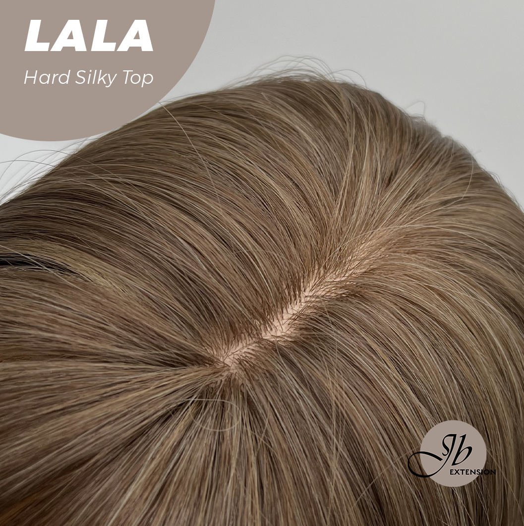 JBEXTENSION 25 Inches Scalpiana Brown with Blonde Highlight 3.5X4 Hard Silky Top Natural Scalp Effect Wig With Bangs LALA