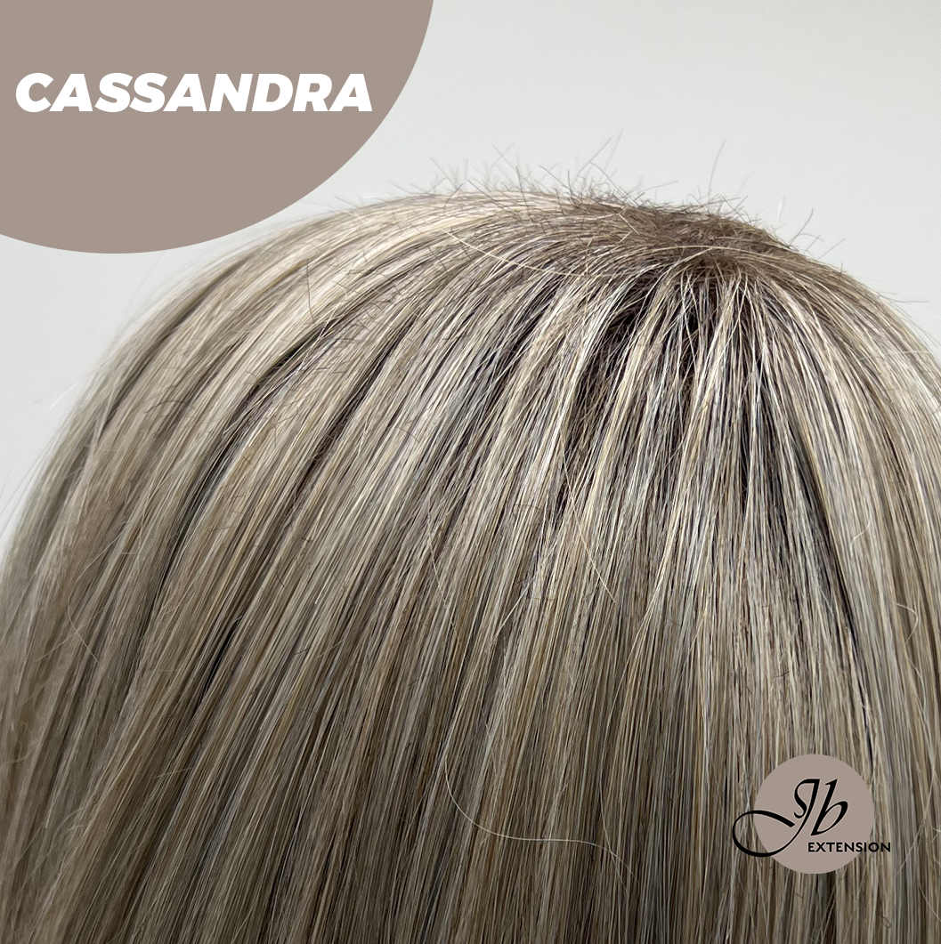 JBEXTENSION 18 Inches Ash Blonde White Wig with Bangs Women Fashion Full Machine Wig CASSANDRA【PLUS PERMATEASE】【BENDY EAR TABS】