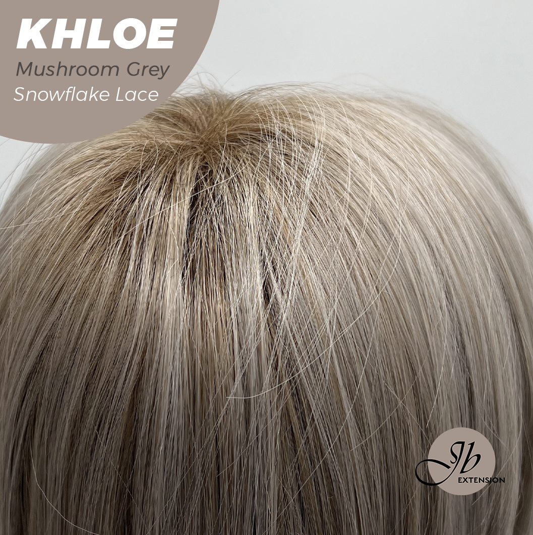 JBEXTENSION 12 Inches Bob Cut Mushroom Grey Pre-Cut Snowflake Lace Frontlace Glueless Wig KHLOE MUSHROOM GREY【PERMATEASE】【BENDY EAR TABS】