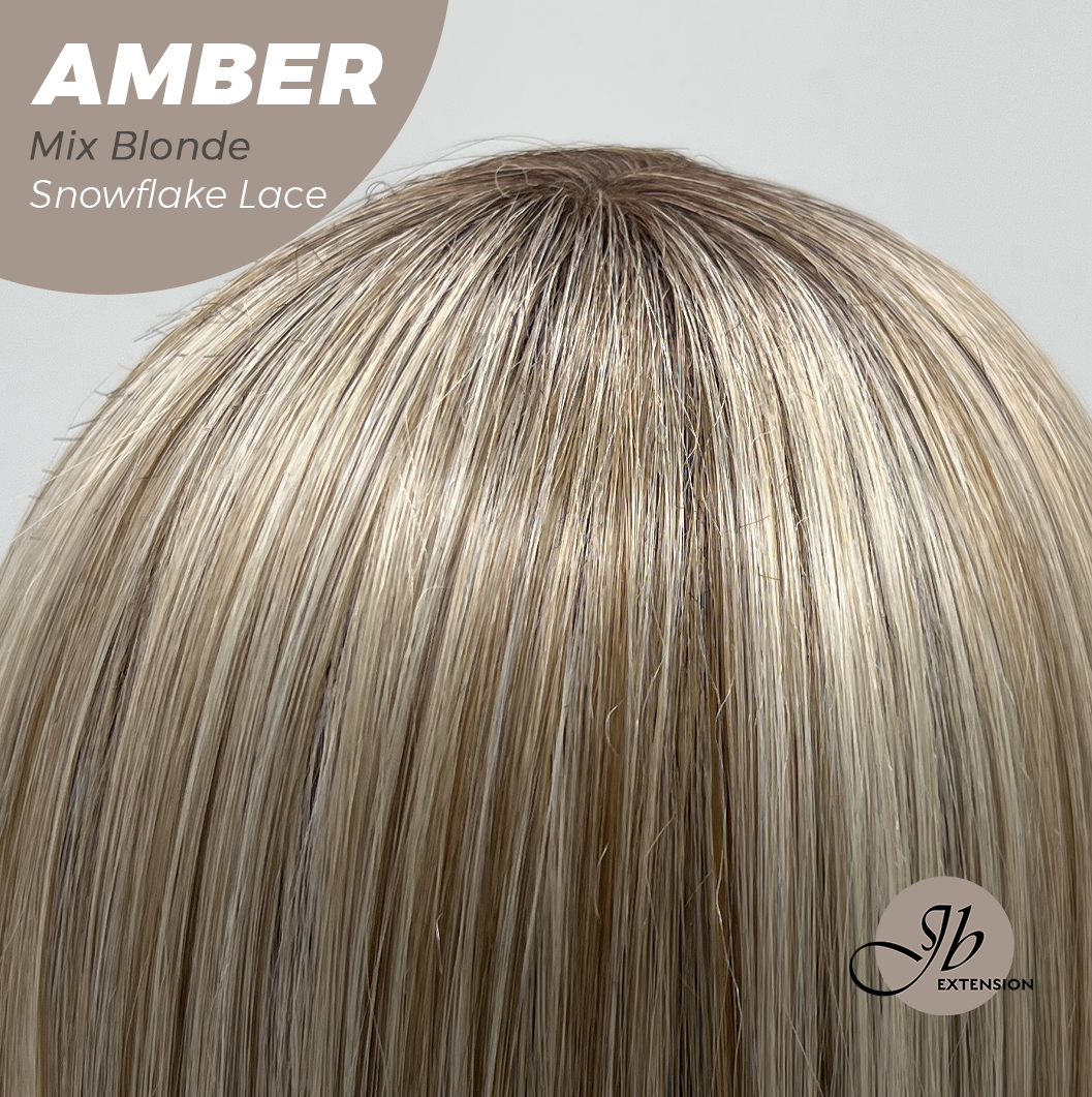JBEXTENSION 21 Inches Straight Mix Blonde Pre-Cut T Part Snowflake Lace Frontlace Glueless Wig AMBER MIX BLONDE【BENDY EAR TABS】
