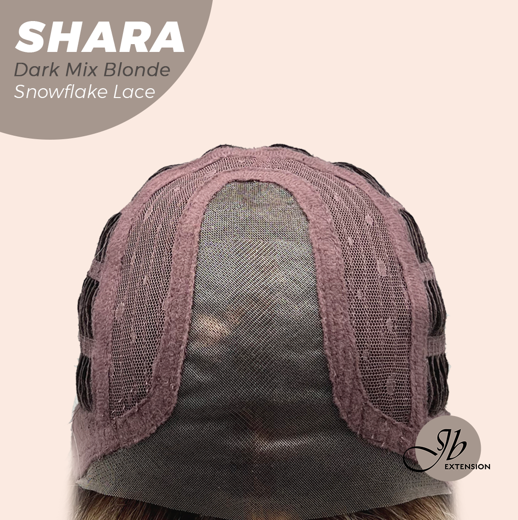 [PRE-ORDER] JBEXTENSION 17 Inches Curly Dark Mix Blonde Pre-Cut T Part Snowflake Lace Frontlace Glueless Wig SHARA DARK MIX BLONDE【BENDY EAR TABS】