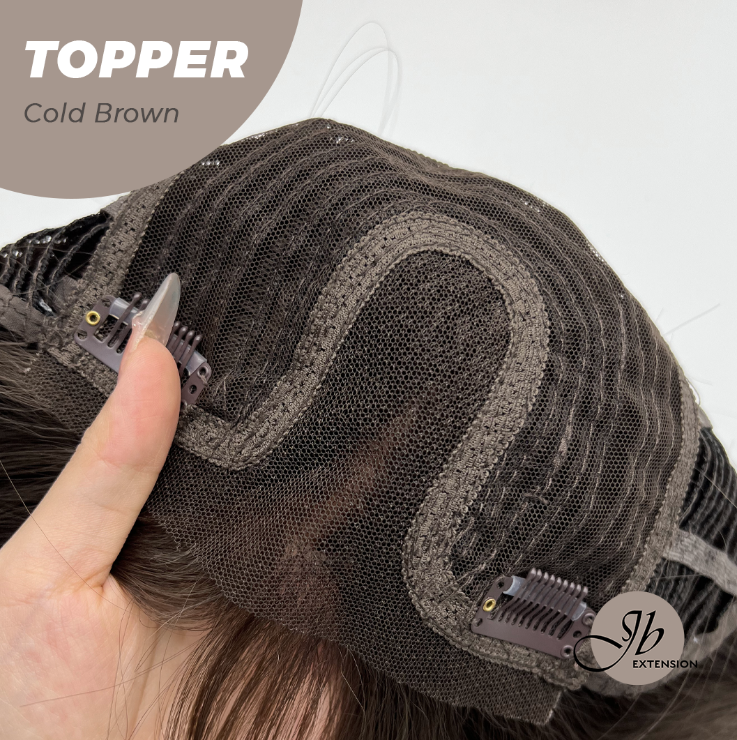 JBEXTENSION 28 Inches T Part Pre-Cut Frontlace Topper Clip in Synthetic Fiber Long Straight Topper Hair Piece Hair with Bangs for Women Clip in Top Crown Hair Clip on Toupee Hairpiece for Slight Hair Loss/Thinning Hair