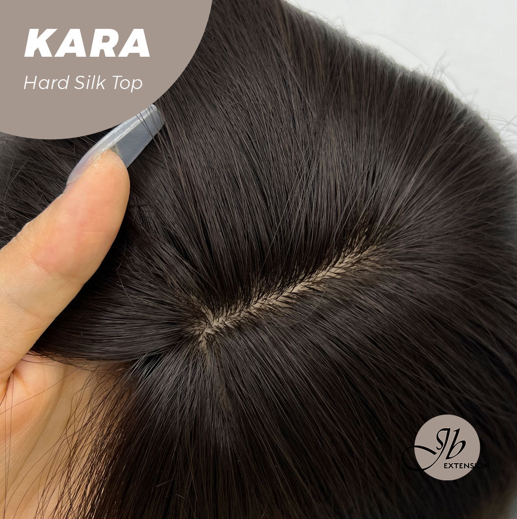 JBEXTENSION 26 Inches Scalpiana Tea Black Darkest Brown Curly 3.5X4 Hard Silky Top Natural Scalp Effect Wig KARA