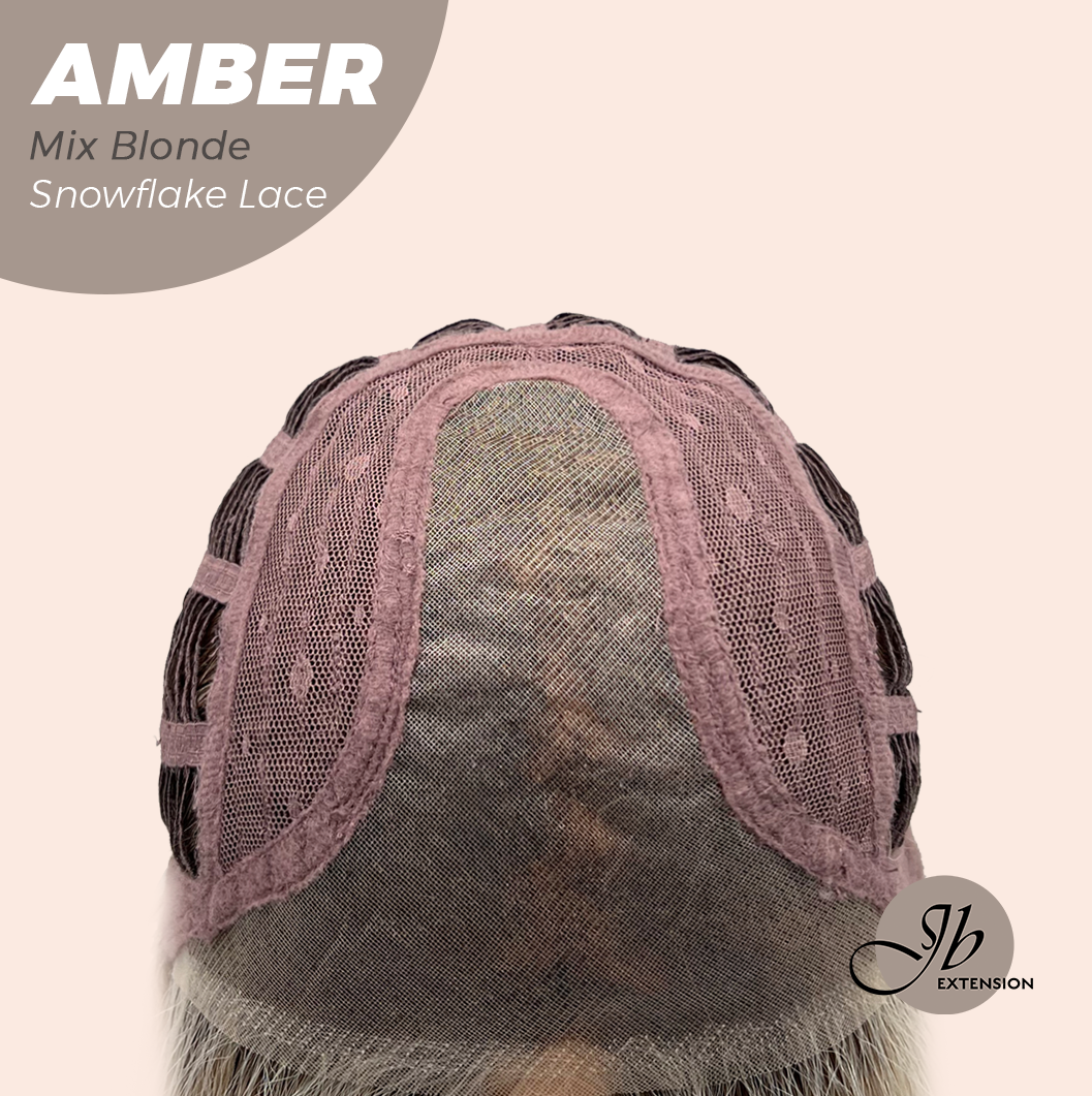 JBEXTENSION 21 Inches Straight Mix Blonde Pre-Cut T Part Snowflake Lace Frontlace Glueless Wig AMBER MIX BLONDE【BENDY EAR TABS】