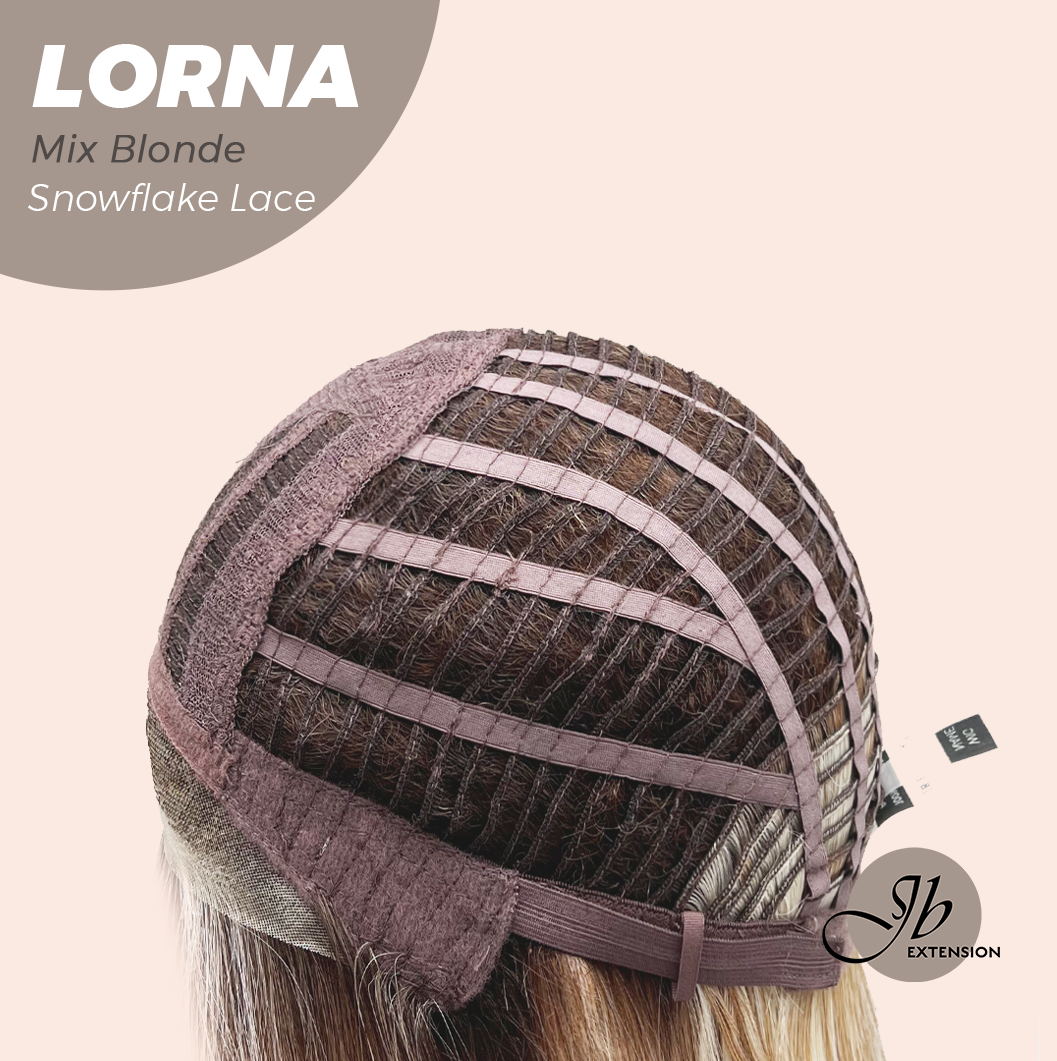 JBEXTENSION 18 Inches Mix Blonde Curly Pre-Cut Snowflake Lace Frontlace Glueless Wig LORNA SNOWFLAKE MIX BLONDE【PERMATEASE】【BENDY EAR TABS】