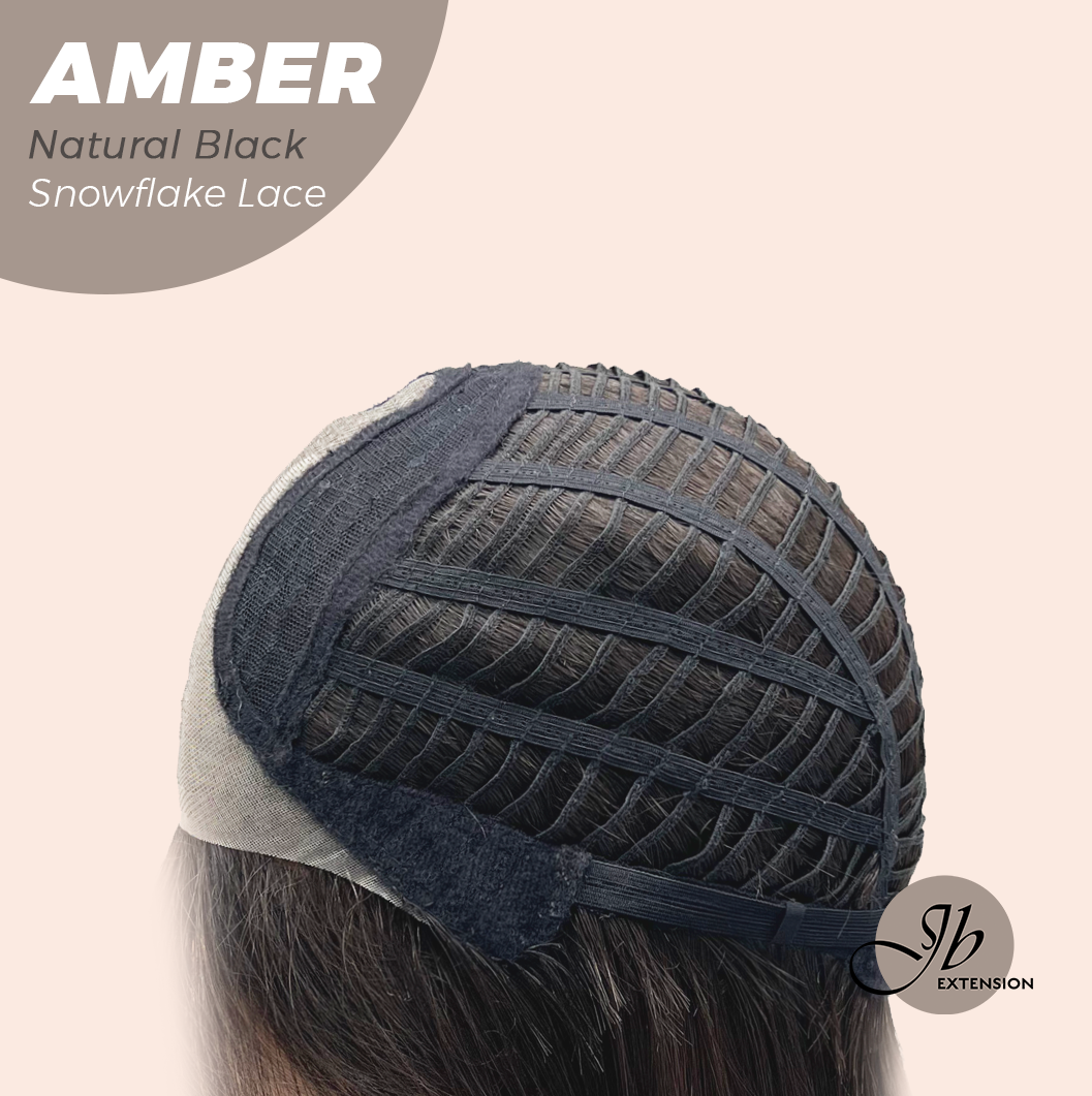 JBEXTENSION 21 Inches Straight Natural Black Pre-Cut T Part Snowflake Lace Frontlace Glueless Wig AMBER NATURAL BLACK【BENDY EAR TABS】