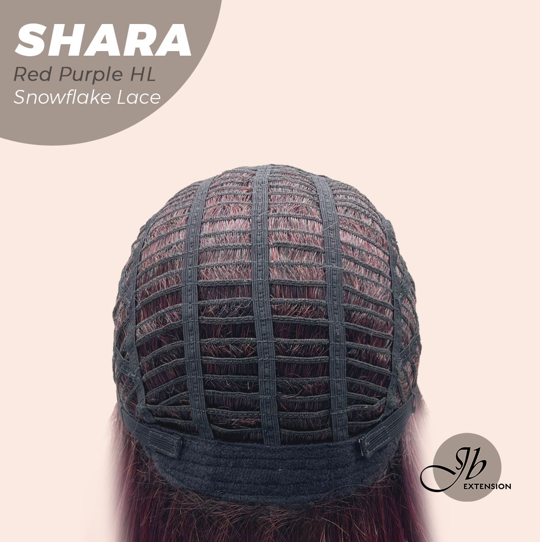 [PRE-ORDER] JBEXTENSION 17 Inches Curly Red Purple Highlight Pre-Cut T Part Snowflake Lace Frontlace Glueless Wig SHARA RED PURPLE HIGHLIGHT【BENDY EAR TABS】