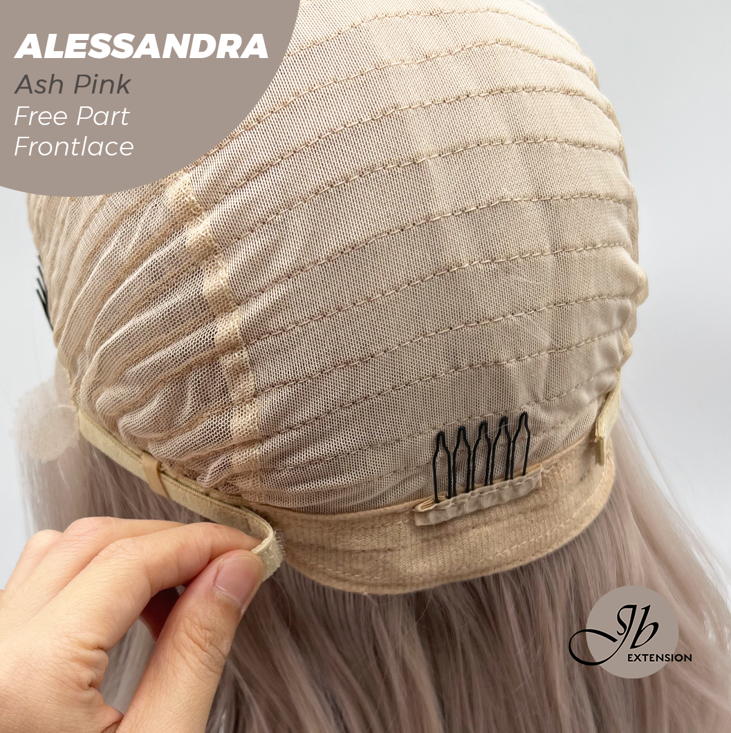 JBEXTENSION 20 Inches Ash Pink Curly Fiber X, Tangle Less Pre-Cut Free Part Frontlae Glueless Wig ALESSANDRA ASH PINK