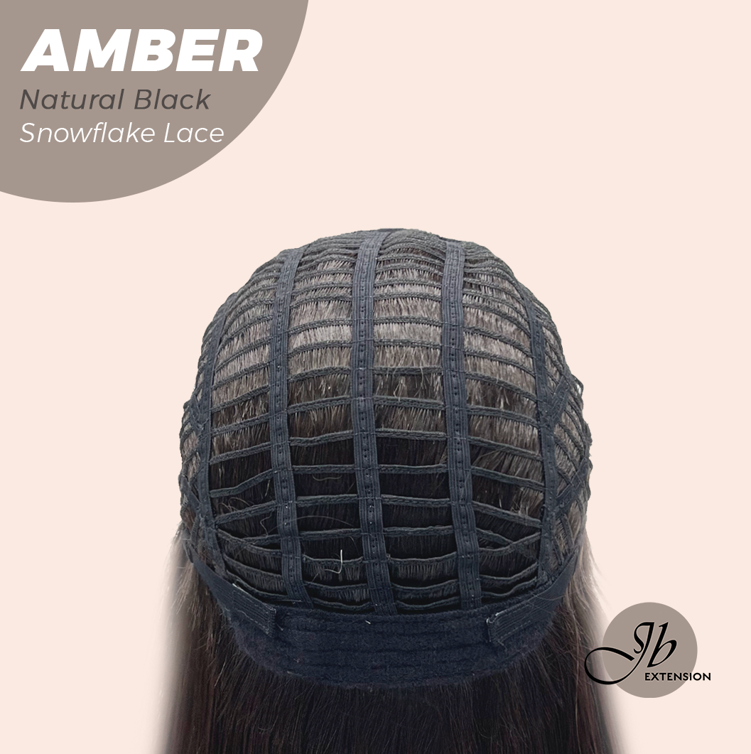 JBEXTENSION 21 Inches Straight Natural Black Pre-Cut T Part Snowflake Lace Frontlace Glueless Wig AMBER NATURAL BLACK【BENDY EAR TABS】