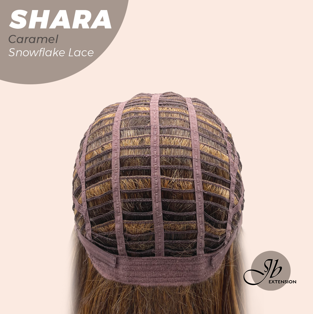 JBEXTENSION 17 Inches Curly Caramel Pre-Cut T Part Snowflake Lace Frontlace Glueless Wig SHARA CARAMEL【BENDY EAR TABS】