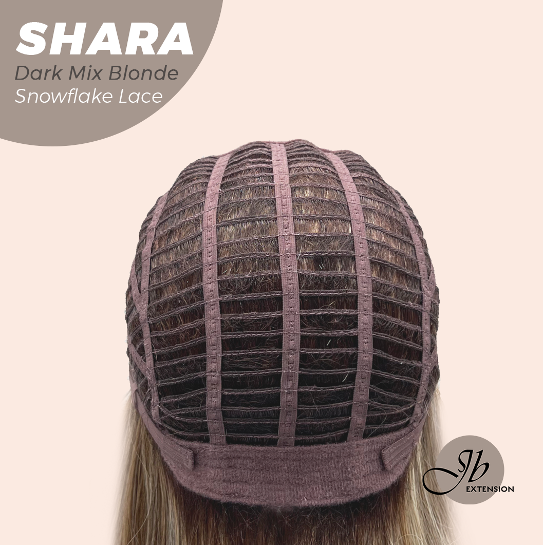 [PRE-ORDER] JBEXTENSION 17 Inches Curly Dark Mix Blonde Pre-Cut T Part Snowflake Lace Frontlace Glueless Wig SHARA DARK MIX BLONDE【BENDY EAR TABS】