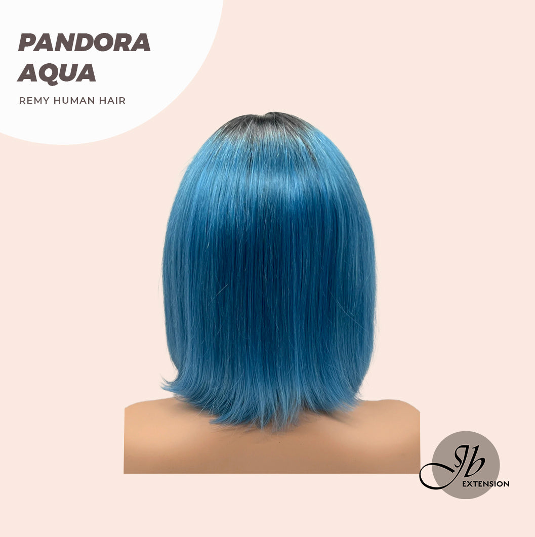 JBEXTENSION 12 Inches Bob Cut Frontlace Real Huaman Hair Crazy Color Wig PANDORA-AQUA