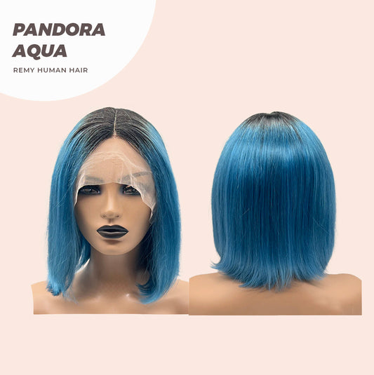 JBEXTENSION 12 Inches Bob Cut Frontlace Real Huaman Hair Crazy Color Wig PANDORA-AQUA