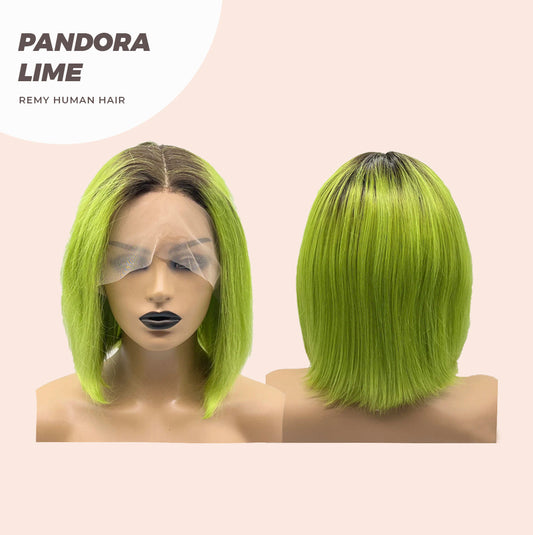 JBEXTENSION 12 Inches Bob Cut Frontlace Real Huaman Hair Crazy Color Wig PANDORA-LIME