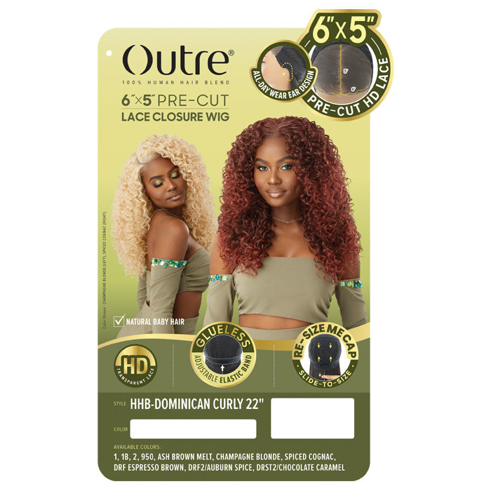 Outre Glueless 6x5 Pre-Cut Lace Closure Wig - HHB-DOMINICAN CURLY 22" - 100% Human Hair Blend