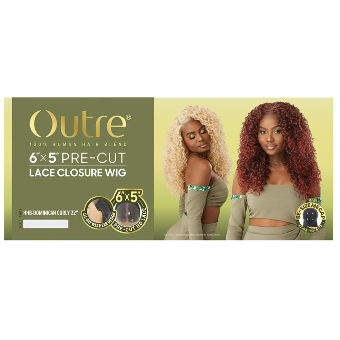 Outre Glueless 6x5 Pre-Cut Lace Closure Wig - HHB-DOMINICAN CURLY 22" - 100% Human Hair Blend
