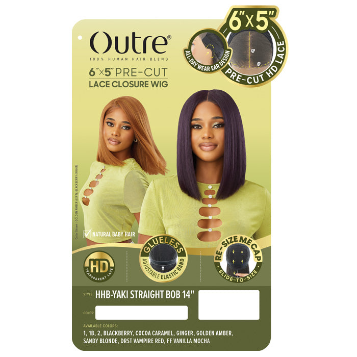 Outre Glueless 6x5 Pre-Cut Lace Closure Wig - HHB-YAKI STRAIGHT BOB 14" - 100% Human Hair Blend