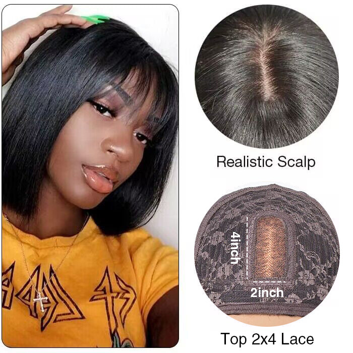 Glueless Top Lace Curly Short Bob Wig With Bangs Human Hair Wigs Beginner Friendly | VIP ONLY