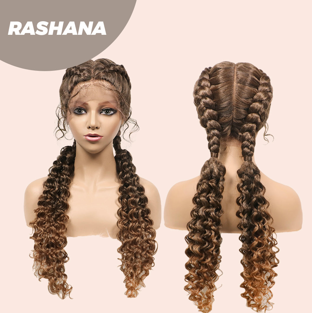 JBEXTENSION 35" Hand-Braided Synthetic Lace Front Box Braided Wigs with Baby Hair for Women D OUBLE Dutch Braids Black Lace Frontal Wigs for Women RASHANA