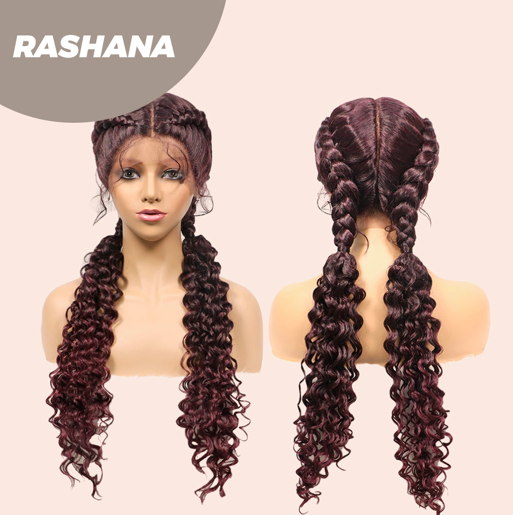 JBEXTENSION 35" Hand-Braided Synthetic Lace Front Box Braided Wigs with Baby Hair for Women D OUBLE Dutch Braids Black Lace Frontal Wigs for Women RASHANA