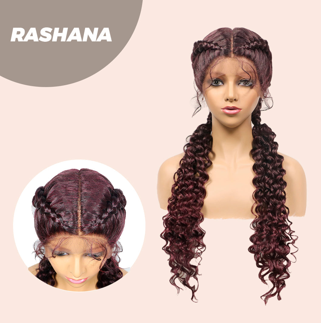 JBEXTENSION 35" Hand-Braided Synthetic Lace Front Box Braided Wigs with Baby Hair for Women D OUBLE Dutch Braids Black Lace Frontal Wigs for Women RASHANA