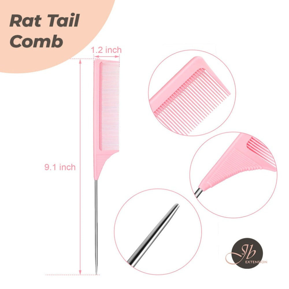 JBextension Carbon Hair Rat Tail Combs Parting Rattail Combs Teasing Fine Tooth Comb Metal Hair Pick Detangling Combs for Women for Curly Hair