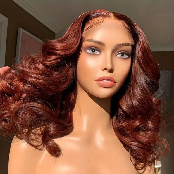 220% Density 8x5 HD Lace Glueless Wig 33# Reddish Brown Body Wave/Water Wave 10A Quality