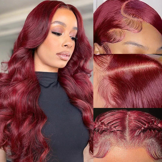99J Burgundy Color Glueless 5x5 HD Lace Closure Wigs Human Hair 180% Density