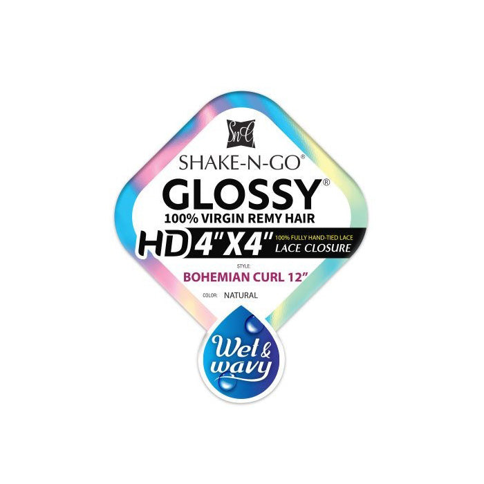 Shake N Go Glossy 100% Virgin Remy Hair HD 4x4 Hand-Tied Lace Closure - BOHEMIAN CURL 12 - Wet & Wavy